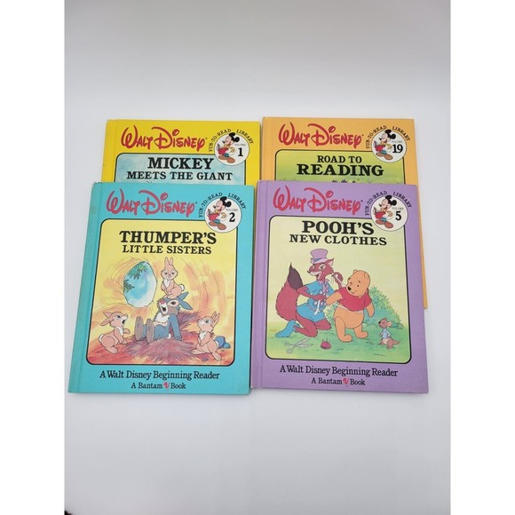 Lot of 4 Vtg Walt Disney Fun-To-Read books #1, 2, 5, 19 Pooh Mickey Thumper Road - Picture 1 of 12